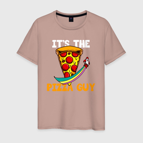 Мужская футболка хлопок с принтом Это разносчик(продавец) пиццы в Санкт-Петербурге, 100% хлопок | прямой крой, круглый вырез горловины, длина до линии бедер, слегка спущенное плечо. | dish | fast food | food | pizza | products | блюдо | еда | пица | пицца | продукты | разносчик пиццы | фастфуд