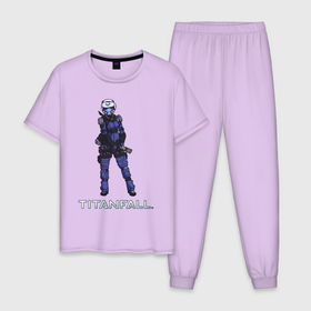 Мужская пижама хлопок с принтом TITANFALL SOLDIER (титанфолл) в Белгороде, 100% хлопок | брюки и футболка прямого кроя, без карманов, на брюках мягкая резинка на поясе и по низу штанин
 | fall | titan | titanfall | робот | титан | титанфол
