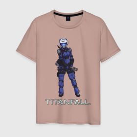 Мужская футболка хлопок с принтом TITANFALL SOLDIER (титанфолл) в Белгороде, 100% хлопок | прямой крой, круглый вырез горловины, длина до линии бедер, слегка спущенное плечо. | Тематика изображения на принте: fall | titan | titanfall | робот | титан | титанфол