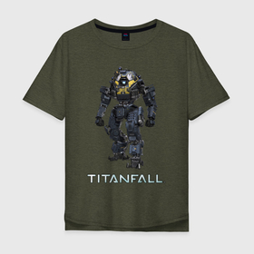 Мужская футболка хлопок Oversize с принтом TITANFALL ROBOT ART (титанфолл) в Петрозаводске, 100% хлопок | свободный крой, круглый ворот, “спинка” длиннее передней части | Тематика изображения на принте: fall | titan | titanfall | робот | титан | титанфол