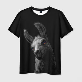 Мужская футболка 3D с принтом Портрет милой ламы в Курске, 100% полиэфир | прямой крой, круглый вырез горловины, длина до линии бедер | lama | голова животного | животное | инки | лама | млекопитающее | шерсть