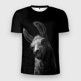 Мужская футболка 3D Slim с принтом Портрет милой ламы в Курске, 100% полиэстер с улучшенными характеристиками | приталенный силуэт, круглая горловина, широкие плечи, сужается к линии бедра | lama | голова животного | животное | инки | лама | млекопитающее | шерсть