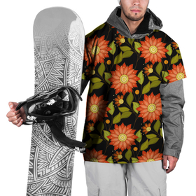 Накидка на куртку 3D с принтом Оранжевые цветы на черном фоне в Санкт-Петербурге, 100% полиэстер |  | Тематика изображения на принте: flowers | оранжевые цветы | паттерн | текстуры | цветочки | цветы