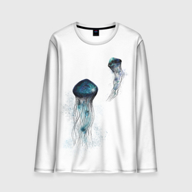 Мужской лонгслив 3D с принтом Космические медузы , 100% полиэстер | длинные рукава, круглый вырез горловины, полуприлегающий силуэт | Тематика изображения на принте: акварель | вселенная | животное | космос | медуза