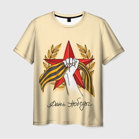 Мужская футболка 3D с принтом Лена Победы в Новосибирске, 100% полиэфир | прямой крой, круглый вырез горловины, длина до линии бедер | Тематика изображения на принте: война | георгиевская лента | звезда | колос | лента | надпись | победа | праздник | рука