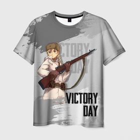 Мужская футболка 3D с принтом Victory day , 100% полиэфир | прямой крой, круглый вырез горловины, длина до линии бедер | 9 мая | аниме | война | девушка | день победы | надпись | оружие | победа | ружье