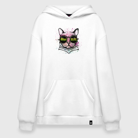 Худи SuperOversize хлопок с принтом Кот в очках (The cat with glasses) в Кировске, 70% хлопок, 30% полиэстер, мягкий начес внутри | карман-кенгуру, эластичная резинка на манжетах и по нижней кромке, двухслойный капюшон
 | cat | with | абстракция | в очках | кот | котик | котяра | кошка | очки