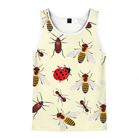Мужская майка 3D с принтом НАСЕКОМЫЕ БОЖЬИ КОРОВКИ ЖУКИ МУРАВЬИ ПЧЕЛЫ , 100% полиэстер | круглая горловина, приталенный силуэт, длина до линии бедра. Пройма и горловина окантованы тонкой бейкой | ant bee | beetle | insect | ladybug | божья коровка | жук | муравей пчела | насекомое