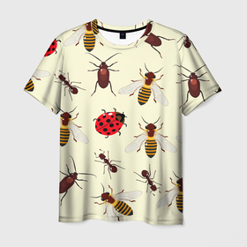 Мужская футболка 3D с принтом НАСЕКОМЫЕ БОЖЬИ КОРОВКИ ЖУКИ МУРАВЬИ ПЧЕЛЫ в Санкт-Петербурге, 100% полиэфир | прямой крой, круглый вырез горловины, длина до линии бедер | ant bee | beetle | insect | ladybug | божья коровка | жук | муравей пчела | насекомое