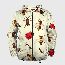 Мужская ветровка 3D с принтом НАСЕКОМЫЕ БОЖЬИ КОРОВКИ ЖУКИ МУРАВЬИ ПЧЕЛЫ , 100% полиэстер | подол и капюшон оформлены резинкой с фиксаторами, два кармана без застежек по бокам, один потайной карман на груди | ant bee | beetle | insect | ladybug | божья коровка | жук | муравей пчела | насекомое