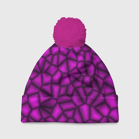 Шапка 3D c помпоном с принтом ТЕКСТУРА ФИОЛЕТОВЫЙ КАМЕНЬ в Екатеринбурге, 100% полиэстер | универсальный размер, печать по всей поверхности изделия | 3д | камень | нерн | плиты | текстура | фиолетовый