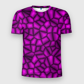 Мужская футболка 3D Slim с принтом ТЕКСТУРА ФИОЛЕТОВЫЙ КАМЕНЬ , 100% полиэстер с улучшенными характеристиками | приталенный силуэт, круглая горловина, широкие плечи, сужается к линии бедра | 3д | камень | нерн | плиты | текстура | фиолетовый