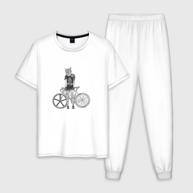 Мужская пижама хлопок с принтом Байк Панк и Велосипед в Тюмени, 100% хлопок | брюки и футболка прямого кроя, без карманов, на брюках мягкая резинка на поясе и по низу штанин
 | Тематика изображения на принте: bike | mtb | punk | анархия | байк | байкер | вело | велосипед | гонщик | город | катание | кот | котик | котики | кошка | кошки | лето | мтб | панк | райдер | спорт | улица | уличный | фикс