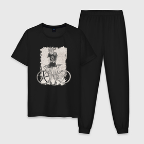 Мужская пижама хлопок с принтом Bike punk кошечка в Екатеринбурге, 100% хлопок | брюки и футболка прямого кроя, без карманов, на брюках мягкая резинка на поясе и по низу штанин
 | Тематика изображения на принте: 