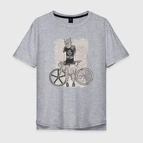 Мужская футболка хлопок Oversize с принтом Bike punk кошечка в Екатеринбурге, 100% хлопок | свободный крой, круглый ворот, “спинка” длиннее передней части | Тематика изображения на принте: 