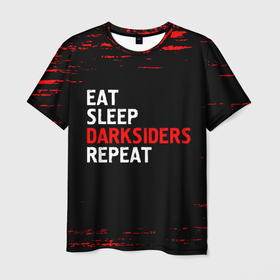 Мужская футболка 3D с принтом Eat Sleep Darksiders Repeat | Краска в Белгороде, 100% полиэфир | прямой крой, круглый вырез горловины, длина до линии бедер | darksiders | eat sleep darksiders repeat | logo | paint | брызги | дарксайдс | игра | игры | краска | лого | логотип | символ