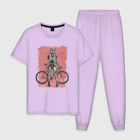 Мужская пижама хлопок с принтом Кошечка байк панк , 100% хлопок | брюки и футболка прямого кроя, без карманов, на брюках мягкая резинка на поясе и по низу штанин
 | 