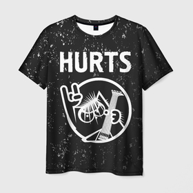 Мужская футболка 3D с принтом Hurts   КОТ   Потертости , 100% полиэфир | прямой крой, круглый вырез горловины, длина до линии бедер | Тематика изображения на принте: band | hurts | metal | rock | гранж | группа | кот | рок