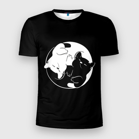 Мужская футболка 3D Slim с принтом Инь Янь   котики , 100% полиэстер с улучшенными характеристиками | приталенный силуэт, круглая горловина, широкие плечи, сужается к линии бедра | Тематика изображения на принте: животные | инь янь | кот | котенок | котики | котята | кошка | кошки | черно белое