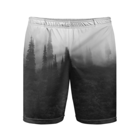 Мужские шорты спортивные с принтом Туманный лес   туман в Белгороде,  |  | forest | деревья | дым | лес | мрачный лес | природа | туман | туманный лес