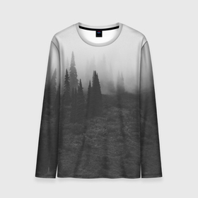 Мужской лонгслив 3D с принтом Туманный лес   туман в Кировске, 100% полиэстер | длинные рукава, круглый вырез горловины, полуприлегающий силуэт | Тематика изображения на принте: forest | деревья | дым | лес | мрачный лес | природа | туман | туманный лес