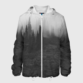 Мужская куртка 3D с принтом Туманный лес   туман в Новосибирске, ткань верха — 100% полиэстер, подклад — флис | прямой крой, подол и капюшон оформлены резинкой с фиксаторами, два кармана без застежек по бокам, один большой потайной карман на груди. Карман на груди застегивается на липучку | forest | деревья | дым | лес | мрачный лес | природа | туман | туманный лес