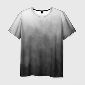 Мужская футболка 3D с принтом Темный лес   туман в Петрозаводске, 100% полиэфир | прямой крой, круглый вырез горловины, длина до линии бедер | forest | деревья | дым | лес | мрачный лес | природа | туман | туманный лес