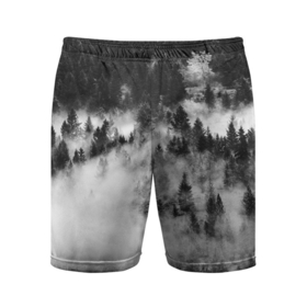 Мужские шорты спортивные с принтом Мрачный лес   туман в Кировске,  |  | Тематика изображения на принте: forest | деревья | дым | лес | мрачный лес | природа | туман | туманный лес