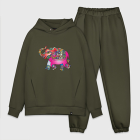 Мужской костюм хлопок OVERSIZE с принтом СЛОНЕНОК В ЦВЕТЕ ,  |  | animal | baby elephant | colorful | elephant | животное | красочный | слон | слоненок | цветной