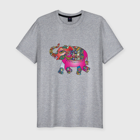 Мужская футболка хлопок Slim с принтом СЛОНЕНОК В ЦВЕТЕ в Кировске, 92% хлопок, 8% лайкра | приталенный силуэт, круглый вырез ворота, длина до линии бедра, короткий рукав | animal | baby elephant | colorful | elephant | животное | красочный | слон | слоненок | цветной