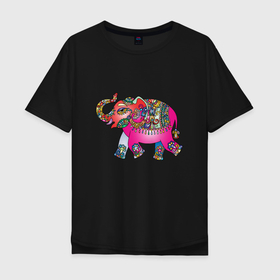 Мужская футболка хлопок Oversize с принтом СЛОНЕНОК В ЦВЕТЕ в Курске, 100% хлопок | свободный крой, круглый ворот, “спинка” длиннее передней части | animal | baby elephant | colorful | elephant | животное | красочный | слон | слоненок | цветной