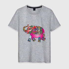 Мужская футболка хлопок с принтом СЛОНЕНОК В ЦВЕТЕ в Кировске, 100% хлопок | прямой крой, круглый вырез горловины, длина до линии бедер, слегка спущенное плечо. | animal | baby elephant | colorful | elephant | животное | красочный | слон | слоненок | цветной