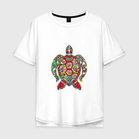 Мужская футболка хлопок Oversize с принтом ЧЕРЕПАХА В ЦВЕТЕ в Курске, 100% хлопок | свободный крой, круглый ворот, “спинка” длиннее передней части | animal | colored | colorful | turtle | животное | красочная | цветная | черепаха | черепашка