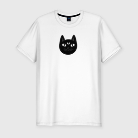 Мужская футболка хлопок Slim с принтом Мистический чёрный кот с полумесяцем в Санкт-Петербурге, 92% хлопок, 8% лайкра | приталенный силуэт, круглый вырез ворота, длина до линии бедра, короткий рукав | ведьма | звезды | кот | кот ведьмы | коты | луна | мистика | полумесяц | смешные коты | чёрные коты | чёрный кот