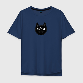 Мужская футболка хлопок Oversize с принтом Мистический чёрный кот с полумесяцем в Петрозаводске, 100% хлопок | свободный крой, круглый ворот, “спинка” длиннее передней части | ведьма | звезды | кот | кот ведьмы | коты | луна | мистика | полумесяц | смешные коты | чёрные коты | чёрный кот