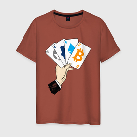 Мужская футболка хлопок с принтом Криптовалютные карты в Петрозаводске, 100% хлопок | прямой крой, круглый вырез горловины, длина до линии бедер, слегка спущенное плечо. | Тематика изображения на принте: btc | eth | ltc | monero | poker | tether | usdt | xmr | азарт | биткоин | биток | дро покер | игра | казино | карточная игра | карты | колесо | крипта | криптовалют | криптовалюта | лайткоин | покер | терн | трипс | утг | эфир