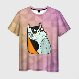 Мужская футболка 3D с принтом Милый Абстрактный   котик в Белгороде, 100% полиэфир | прямой крой, круглый вырез горловины, длина до линии бедер | абстрактный кот | кот | котенок | котик | кошка
