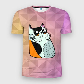 Мужская футболка 3D Slim с принтом Милый Абстрактный   котик , 100% полиэстер с улучшенными характеристиками | приталенный силуэт, круглая горловина, широкие плечи, сужается к линии бедра | Тематика изображения на принте: абстрактный кот | кот | котенок | котик | кошка