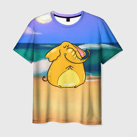 Мужская футболка 3D с принтом Желтый  слон , 100% полиэфир | прямой крой, круглый вырез горловины, длина до линии бедер | желтый слон | слон | слоненок | слониха | слоны