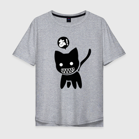 Мужская футболка хлопок Oversize с принтом Cat   JDM   Japan в Тюмени, 100% хлопок | свободный крой, круглый ворот, “спинка” длиннее передней части | cat | eyes | fangs | jaw | meme | paws | tail | глаза | клыки | кот | котёнок | кошка | мем | пасть