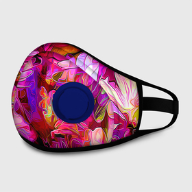 Маска из неопрена с принтом Красочный цветочный паттерн   Floral pattern в Ханты-Майнсийске, неопрен 100% | Форма огибающая нос. Резинки для ушей с дополнительной резинкой на затылке. Клапан для выдоха для активного дыхания при занятиях спортом. Эластичный материал маски и окантовки для лучшего растяжения и прилегания маски.  | fashion | flowers | pattern | petal | лепесток | мода | узор | цветы