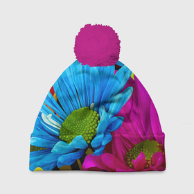 Шапка 3D c помпоном с принтом Ромашки   Pattern в Белгороде, 100% полиэстер | универсальный размер, печать по всей поверхности изделия | chamomile | color | flower | petal | лепесток | ромашка | цвет | цветок