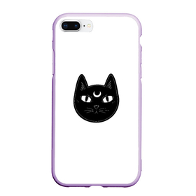 Чехол для iPhone 7Plus/8 Plus матовый с принтом Чёрный мистический кот с полумесяцем в Кировске, Силикон | Область печати: задняя сторона чехла, без боковых панелей | 