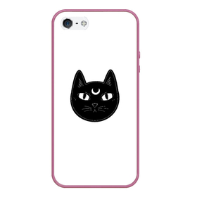 Чехол для iPhone 5/5S матовый с принтом Чёрный мистический кот с полумесяцем в Белгороде, Силикон | Область печати: задняя сторона чехла, без боковых панелей | Тематика изображения на принте: 