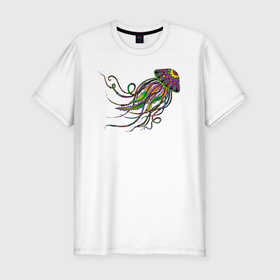 Мужская футболка хлопок Slim с принтом Медуза яркая раскраска , 92% хлопок, 8% лайкра | приталенный силуэт, круглый вырез ворота, длина до линии бедра, короткий рукав | meduza | psychedelic | медитация | медуза | метаморфоза | морская | океаническая | очевидный | психоделика | психоделическая | сознание | цветная | яркая