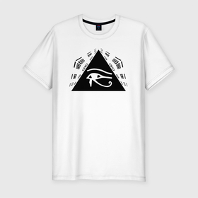Мужская футболка хлопок Slim с принтом Эзотерический глаз в Новосибирске, 92% хлопок, 8% лайкра | приталенный силуэт, круглый вырез ворота, длина до линии бедра, короткий рукав | eye of horus | psychedelic | глаз | доллар | масоны | массоны | медитация | метаморфоза | мосоны | очевидный | пирамида | психоделика | психоделическая | сознание | цветная | эзотерика | яркая