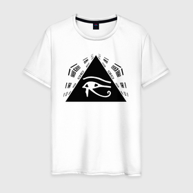 Мужская футболка хлопок с принтом Эзотерический глаз в Санкт-Петербурге, 100% хлопок | прямой крой, круглый вырез горловины, длина до линии бедер, слегка спущенное плечо. | eye of horus | psychedelic | глаз | доллар | масоны | массоны | медитация | метаморфоза | мосоны | очевидный | пирамида | психоделика | психоделическая | сознание | цветная | эзотерика | яркая