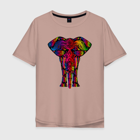 Мужская футболка хлопок Oversize с принтом Психоделически раскрашенный слон в Санкт-Петербурге, 100% хлопок | свободный крой, круглый ворот, “спинка” длиннее передней части | elephant | psychedelic | азиатский слон | лесной слон | медитация | метаморфоза | очевидный | психоделика | психоделическая | саванный слон | слон | слоник | слоновий | слоняра | сознание | цветная | элефант