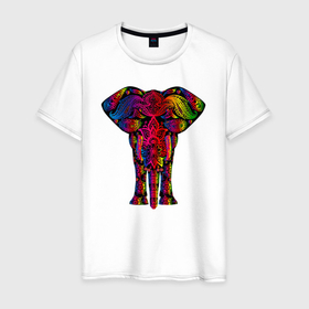 Мужская футболка хлопок с принтом Психоделически раскрашенный слон , 100% хлопок | прямой крой, круглый вырез горловины, длина до линии бедер, слегка спущенное плечо. | elephant | psychedelic | азиатский слон | лесной слон | медитация | метаморфоза | очевидный | психоделика | психоделическая | саванный слон | слон | слоник | слоновий | слоняра | сознание | цветная | элефант