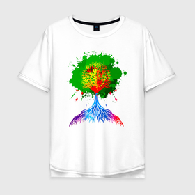 Мужская футболка хлопок Oversize с принтом Радужное дерево жизни в Белгороде, 100% хлопок | свободный крой, круглый ворот, “спинка” длиннее передней части | psychedelic | rainbow tree of life | медитация | метаморфоза | очевидный | психоделика | психоделическая | сознание | цветная | яркая